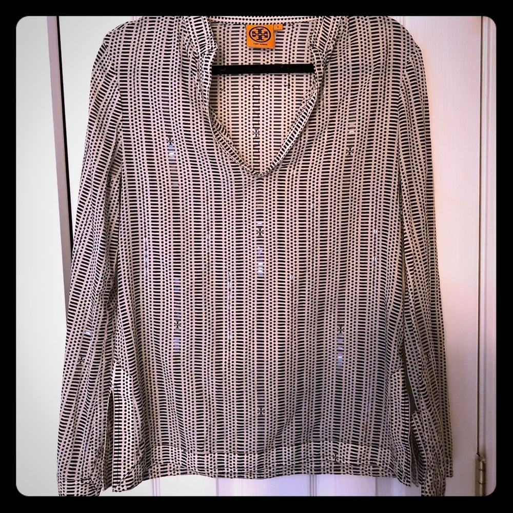 TORY BURCH BEAD EMBELLISHED LOGO BLOUSE